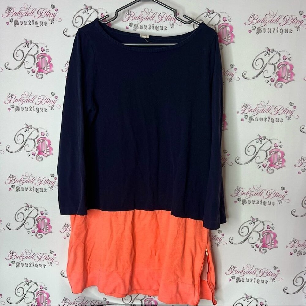 J.Crew Navy half and half sweater navy orange zipper gold Top